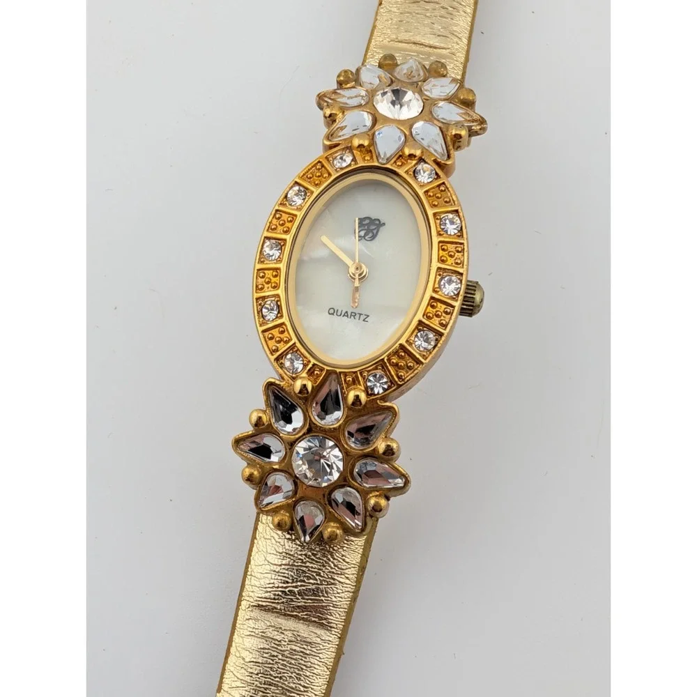 Elizabeth Taylor Rhinestone Watch Women 20mm Case Gold‎ Band- New Battery